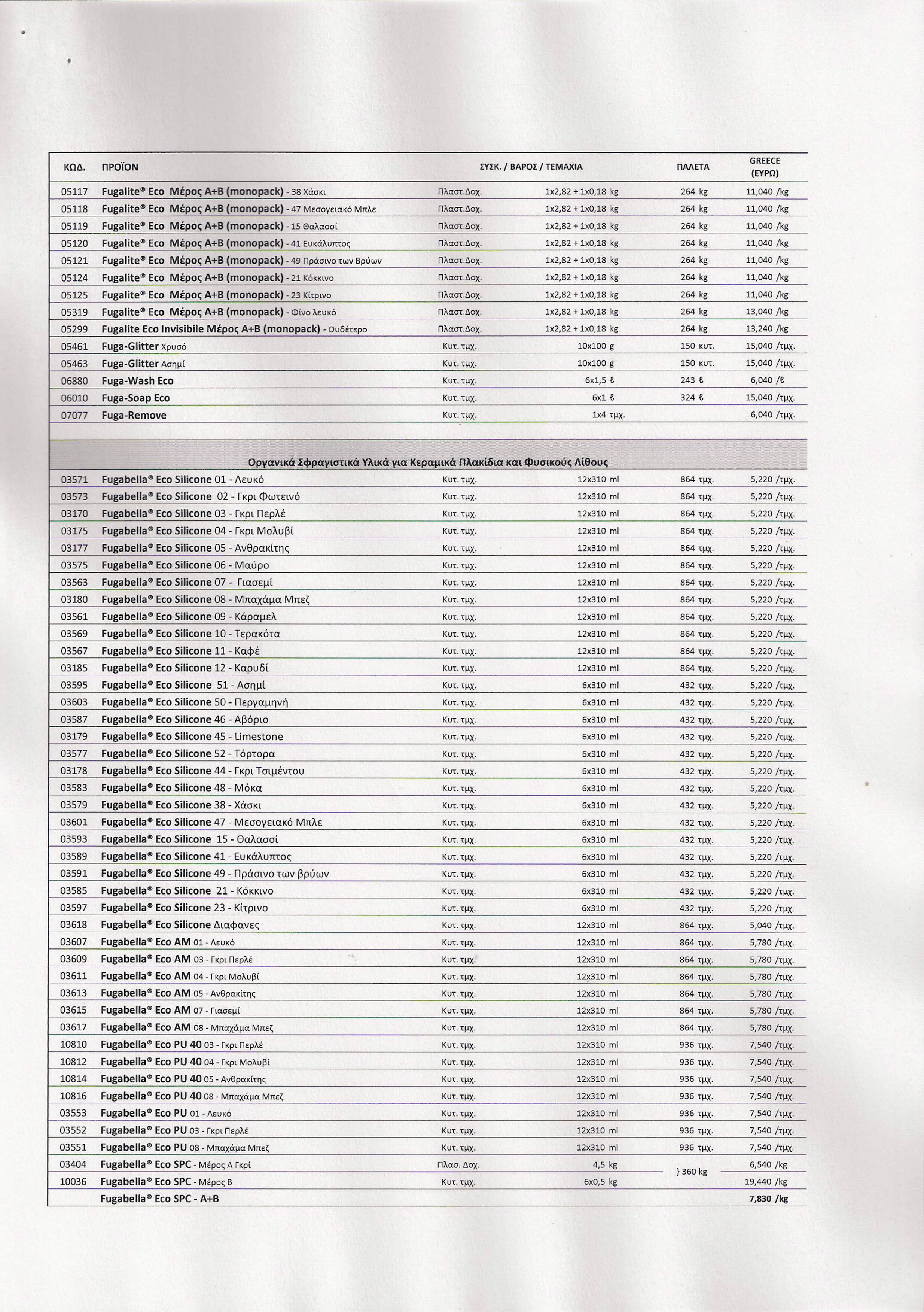 ΚΩΔ. προϊον ΙΥΙΚ./ ΒΑΡΟΙ/ ΤΕΜΑΧΙΑ ΠΑΛΕΤΑ 05117 Fugalite '" Eco Μέρος - 38 Χάσκι 1κ2,82 + 1κΟ.