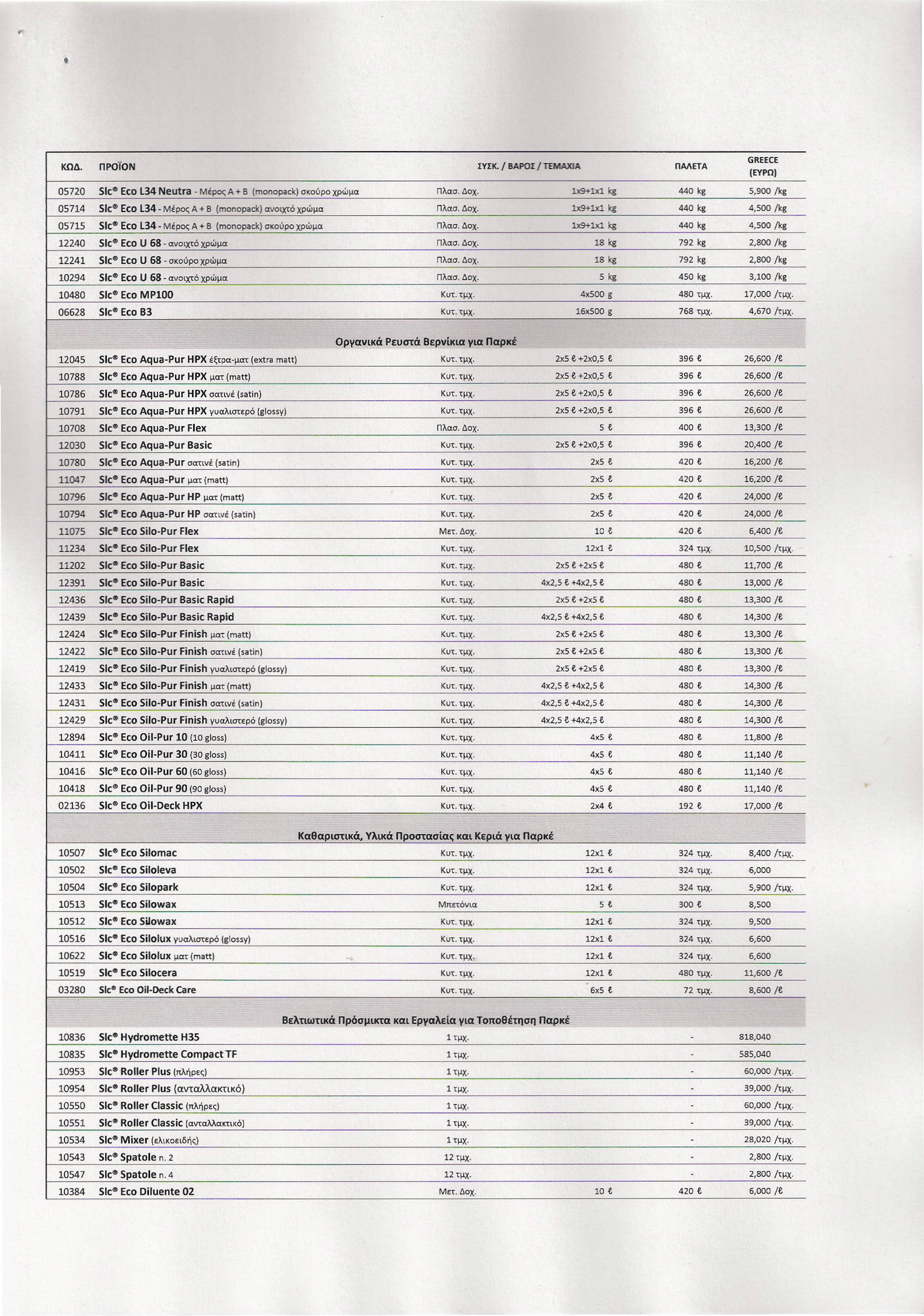 ΚΩΔ. π ΡΟϊο Ν ΣΥΣΚ.Ι ΒΑΡΟΣ Ι ΤΈΜΑΧιΑ 05720 51c Eco Ι34 Neutra - Μέρα; Α + Β Imonop.ck) σκούρο χρώμα Πλασ.Δοχ. ιχ9+1χ1 kg 440 kg 5,900 {kg 05714 51c Eco Ι34 - Μέρα; Α + Β Imonop,ck) ανοιχτό χρώμα Πλασ.