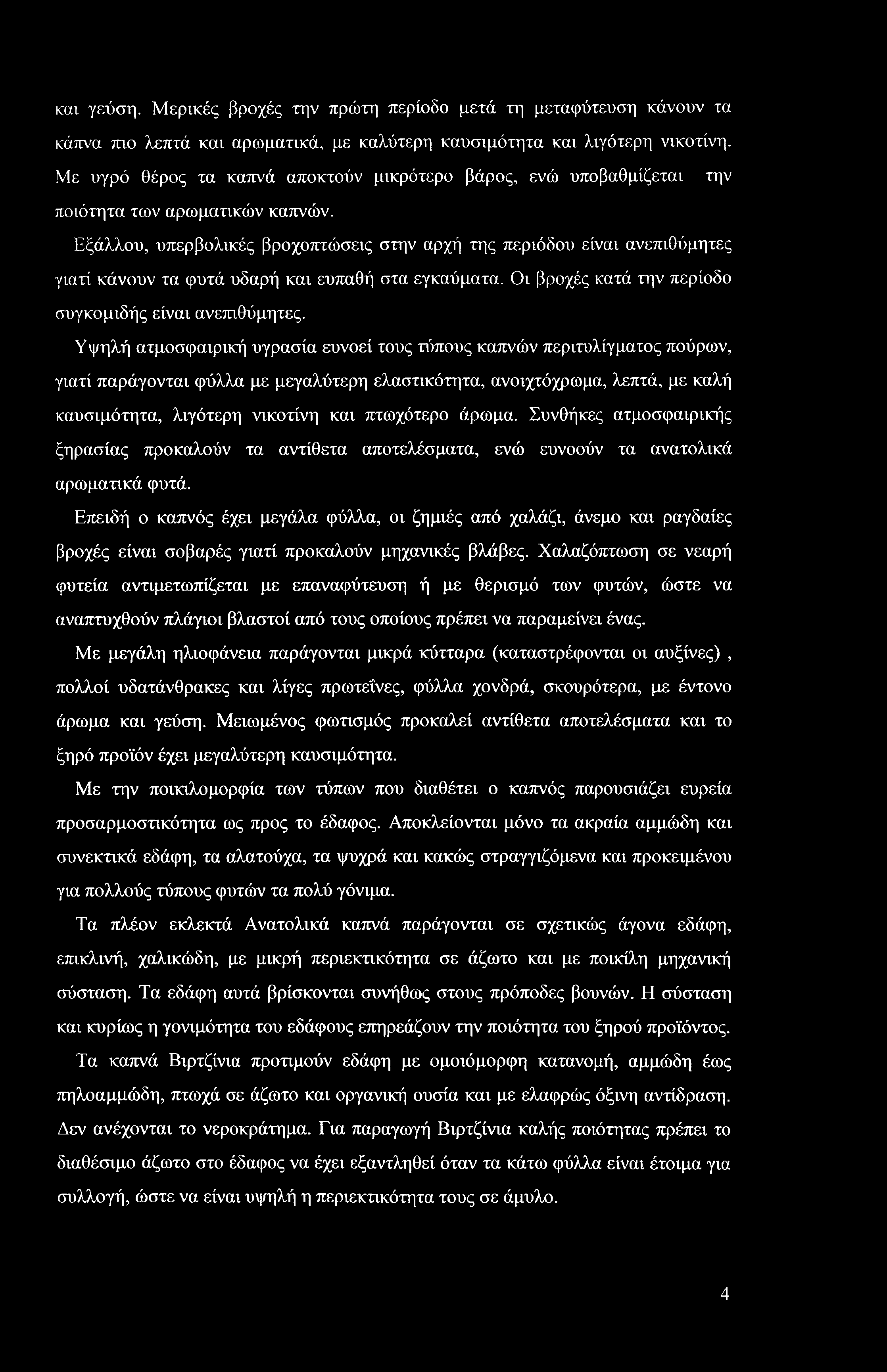 και γεύση. Μερικές βροχές την πρώτη περίοδο μετά τη μεταφύτευση κάνουν τα κάπνα πιο λεπτά και αρωματικά, με καλύτερη καυσιμότητα και λιγότερη νικοτίνη.