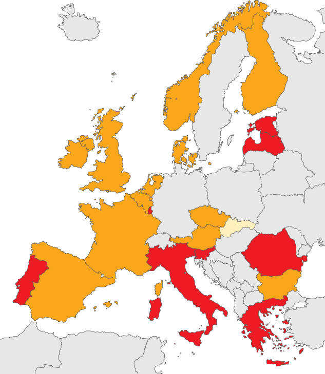 Αναλογία διεγνωςμζνων HIV περιςτατικϊν με CD4 < 350 cells/mm 3, 2014, EU/EEA < 30% 30 to <40% 40 to 50% > 50% Not included or not reporting Στην EU/EEA: