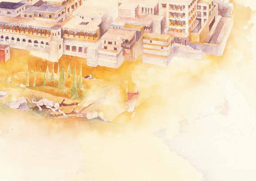 Το ανάκτορο της Κνωσού χτίστηκε πάνω σε ένα λόφο στην εύφορη κοιλάδα του Καίρατου ποταμού.