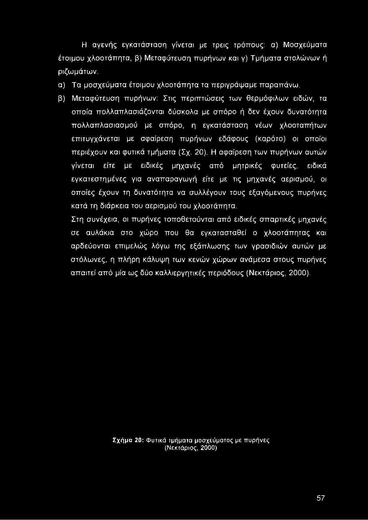 πολλαπλασιασμού με σπόρο, η εγκατάσταση νέων χλοοταπήτων επιτυγχάνεται με αφαίρεση πυρήνων εδάφους (καρότο) οι οποίοι περιέχουν και φυτικά τμήματα (Σχ. 20).