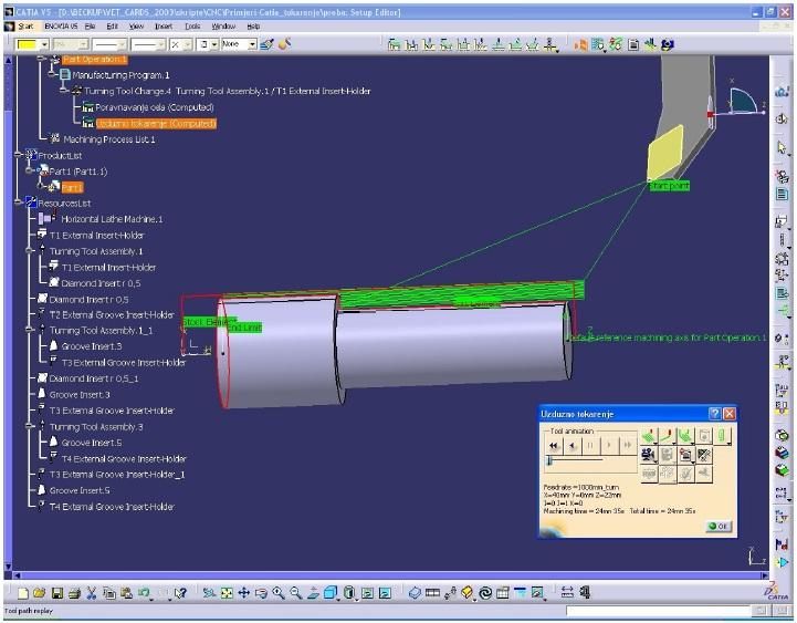 Nakon što smo definirali geometriju definiramo parametre i u ostalim izbornicima (putanju alata, alat, reţime rada i naĉin prilaska i odlaska alata) moţemo u simulaciji vidjeti putanju