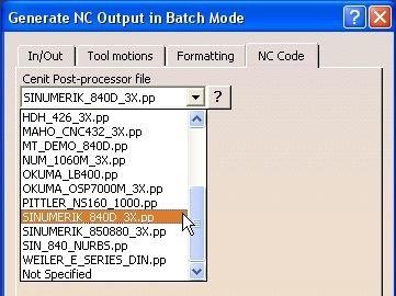 Pod NC Code odabrat ćemo Sinumerik_840D_3xx (Slika 5.34). Slika 5.34 Kartica NC Code u prozoru Generate NC Code in Batch Mode Pritiskom na tipku Execute poĉeti će se generirati program.