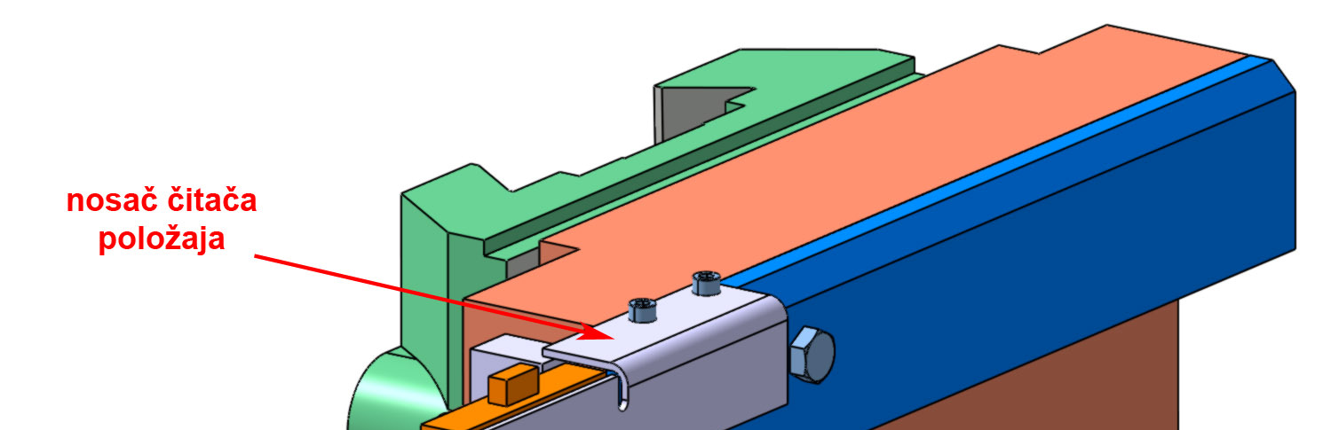 Slika 51: Model nosača čitača položaja Na slici 52 prikazan je čitač položaja (pogled sa stražnje strane) s nosačem pričvršćenim za