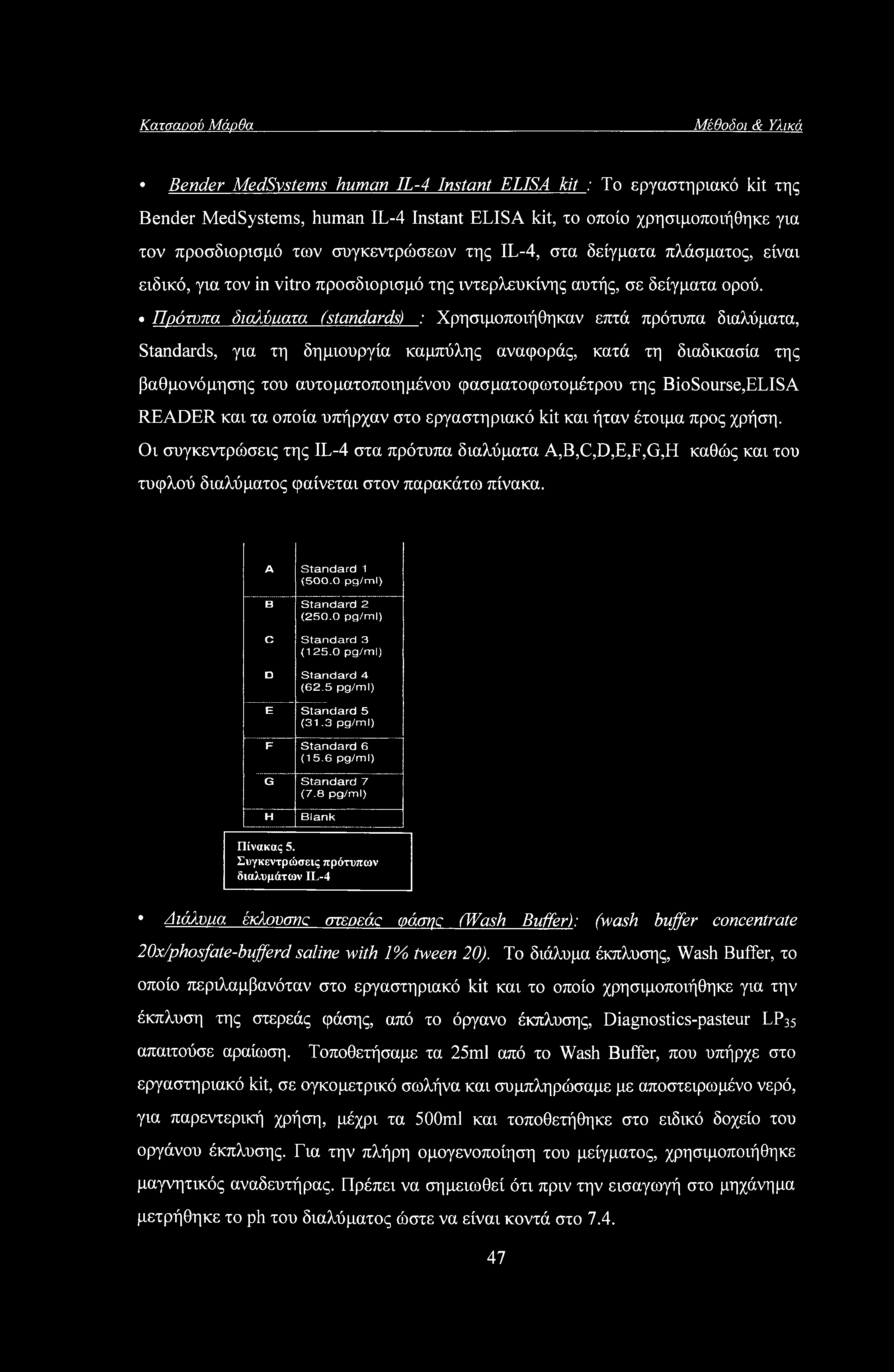 Πρότυπα διαλύαατα (standards) : Χρησιμοποιήθηκαν επτά πρότυπα διαλύματα, Standards, για τη δημιουργία καμπύλης αναφοράς, κατά τη διαδικασία της βαθμονόμησης του αυτοματοποιημένου φασματοφωτομέτρου