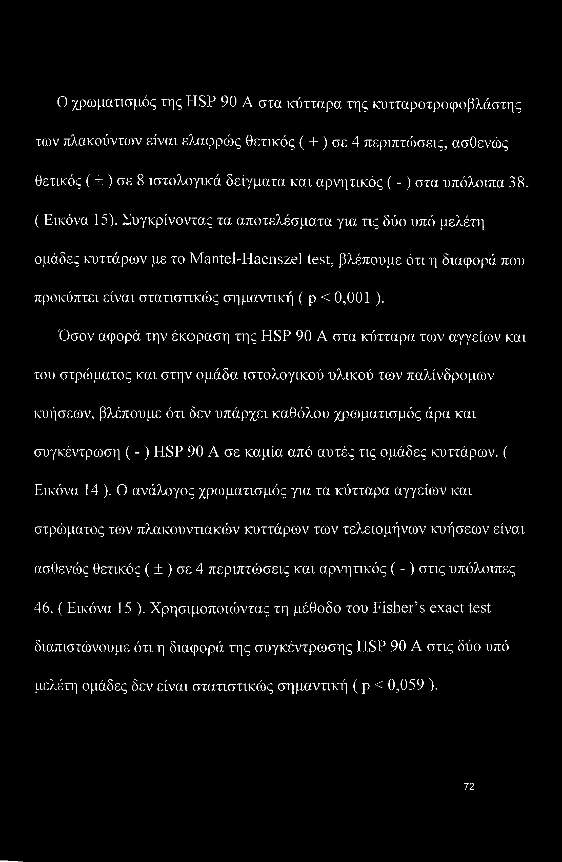 Συγκρίνοντας τα αποτελέσματα για τις δύο υπό μελέτη ομάδες κυττάρων με το Mantel-Haenszel test, βλέπουμε ότι η διαφορά που προκύπτει είναι στατιστικώς σημαντική ( ρ < 0,001 ).