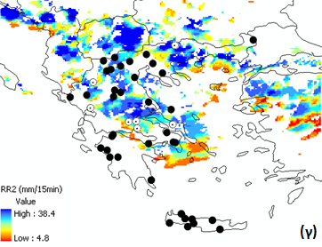 ΣΧΗΜΑ 98. (α) Δορυφορική εικόνα του Meteosat στις 9/6/2008, 14:15 UTC με τις θερμοκρασίες λαμπρότητας στο φασματικό κανάλι των 10.