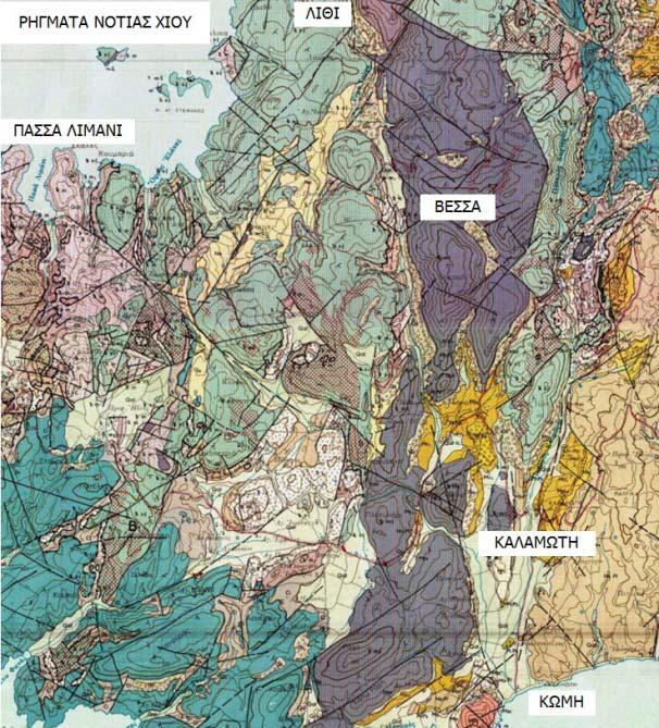 Εικόνα 3.9: Γεωλογικός και τεκτονικός χάρτης της περιοχής που εμφανίζει τα κυριότερα ρήγματα της περιοχής.