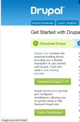 4.3 Εγκατάσταση του Drupal Αφού έχουμε έτοιμο τον server μας πήγαμε στην σελίδα του drupal και κατεβάσαμε την πιο πρόσφατη έκδοση.