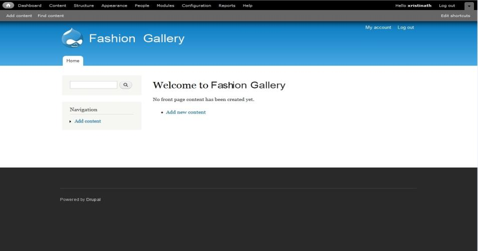 Έτοιμη η πρώτη σελίδα του Drupal site Fashion Gallery. Εικόνα 4.