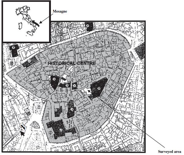 2 Περιγραφή περιοχής έρευνας Η περιοχή έρευνας βρίσκεται στο ιστορικό κέντρο της Mesagne κοντά στην πόλη Brindisi