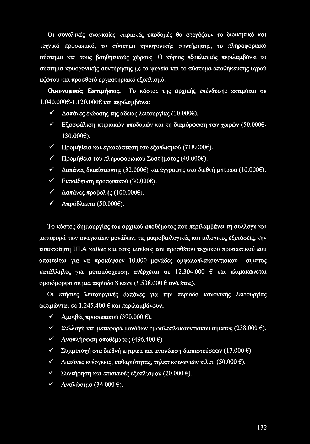 Το κόστος της αρχικής επένδυσης εκτιμάται σε 1.040.000-1.120.000 και περιλαμβάνει: 'λ Δαπάνες έκδοσης της άδειας λειτουργίας (10.000 ).