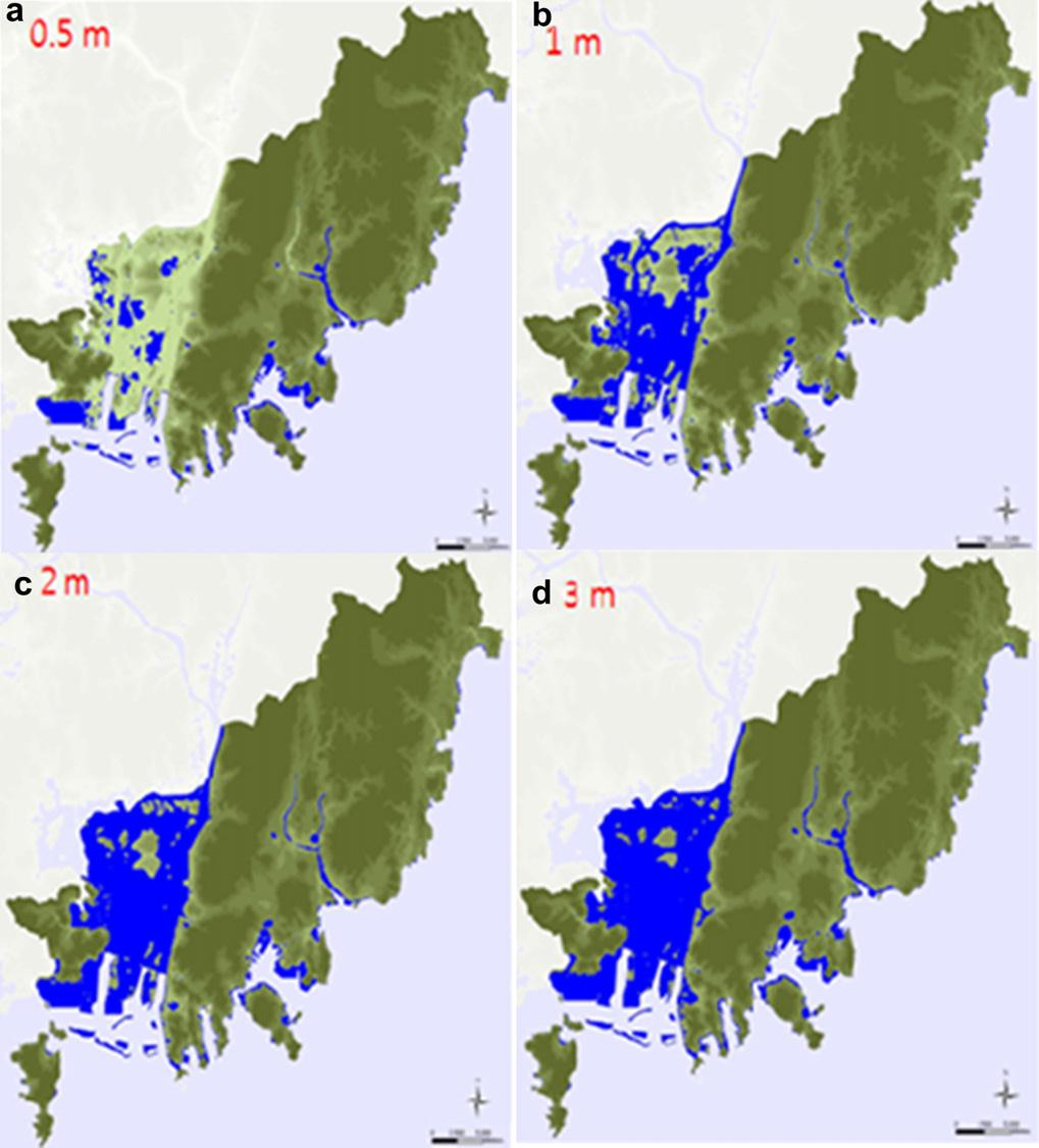 o Περιοχές που χαρακτηρίζονται με πολύ χαμηλό υψόμετρο (κυρίως στο νοτιοδυτικό τμήμα της πόλης Busan) παρουσιάζουν μεγαλύτερο ποσοστό απώλειας εκτάσεων γης.