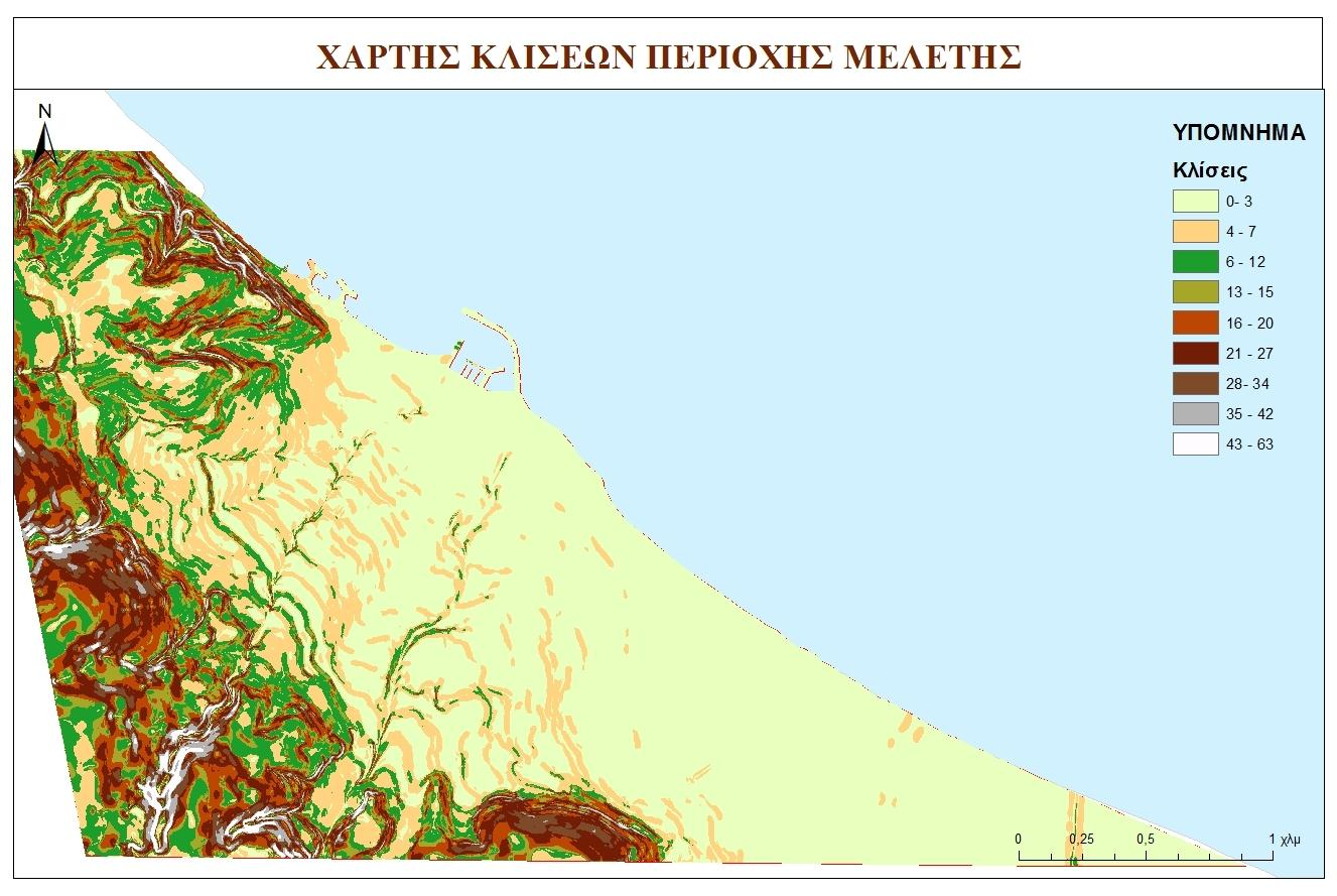 Εικόνα 7.2 : Απεικόνιση των κλίσεων της περιοχής μελέτης Πηγή: Ιδία επεξεργασία Το πρώτο μοντέλο προέρχεται από την 4η Έκθεση της IPCC και το δεύτερο από την 5η Έκθεση της IPCC.