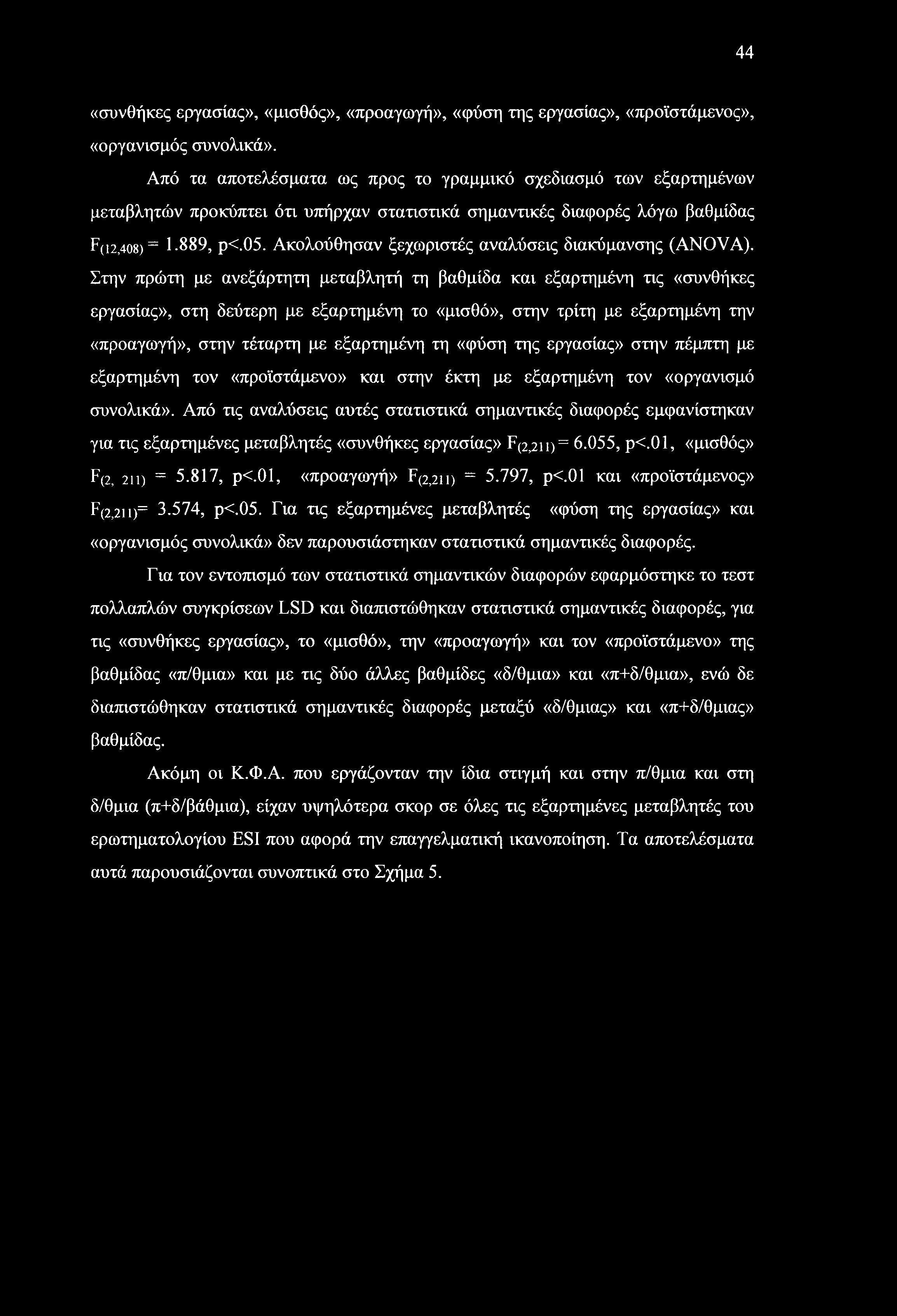 44 «συνθήκες εργασίας», «μισθός», «προαγωγή», «φύση της εργασίας», «προϊστάμενος», «οργανισμός συνολικά».