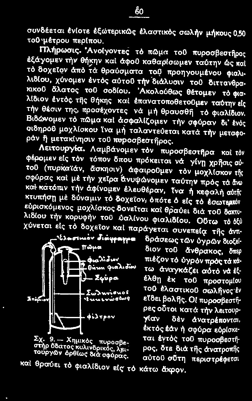 Λαμβάνομεν τόν πυροσβεστ~ρα και τόν φέρομεν εlς τόν τόπον δπου πρόκειται νά γlνn χρijσις αότοο (πυρκαϊάν, /iσκησιν) άφαιροομεν τόν μοχλlσκον της σφύρας και μέ τήν χείρα άνυψώνομεν τα6την πρός τά δ;vω