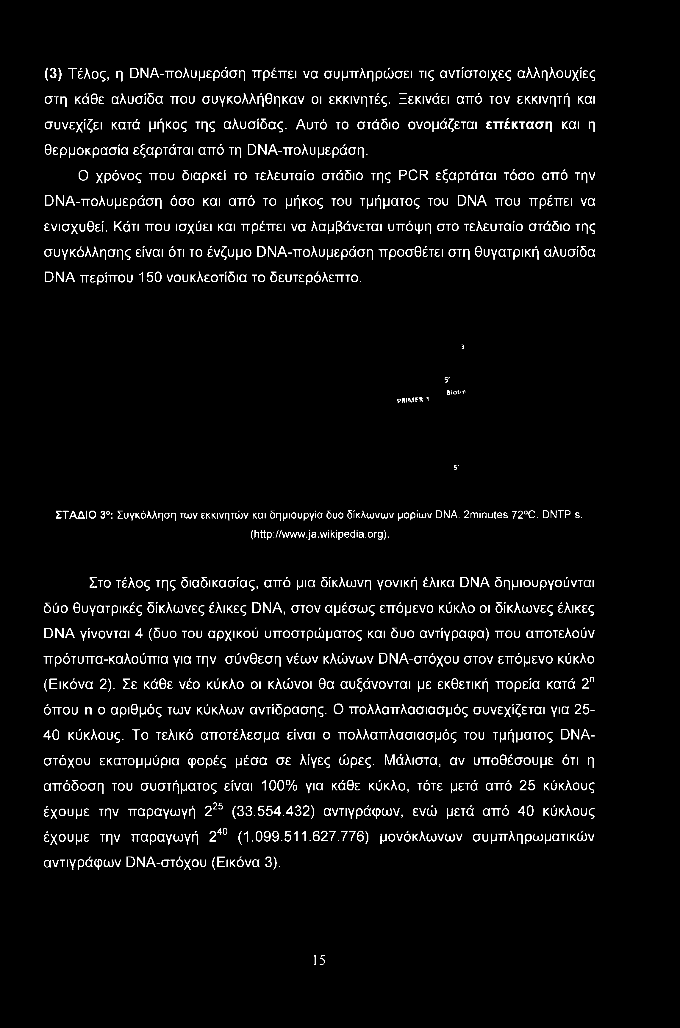 Ο χρόνος που διαρκεί το τελευταίο στάδιο της PCR εξαρτάται τόσο από την DNA-πολυμεράση όσο και από το μήκος του τμήματος του DNA που πρέπει να ενισχυθεί.