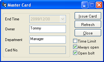 ιαδικασία Επιλέξτε Issue Key Card> Master Card, στο αναδυόμενο παράθυρο εισάγετε το όνομα του χρήστη της κάρτας στο πεδίο Owner, και ορίσετε ημερομηνία λήξης της κάρτας (αν το επιθυμείτε) στο πεδίο