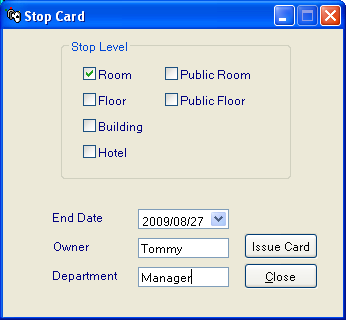 1 Εισάγετε το όνομα του χρήστη της κάρτας. 3. Εισάγετε την ημερομηνία λήξης της κάρτας 4. Εισάγετε μια κάρτα στη σχισμή της συσκευής προγραμματισμούς και κάντε κλικ στο πεδίο Issue Card 10.