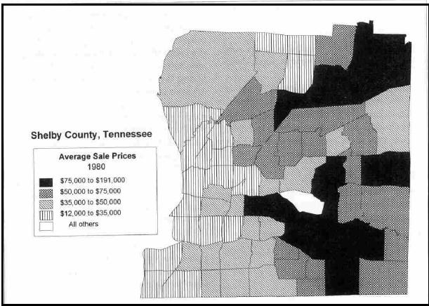 Διάγραμμα 10: Μέσες τιμές πώλησης των ακινήτων που πωλήθηκαν το 1980 στην πόλη του Μέμφις και Σέλμπι Κάονυτι της πολιτείας του Τεννεσί Πηγή: (Fung et al.