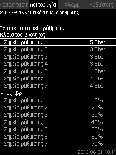 8.5.4 Εναλλακτικά σημεία ρύθμισης (2.1.3) 8.5.5 Έλεγχος συγκεκριμένης αντλίας (2.1.4) Ελληνικά (GR) Σχ.