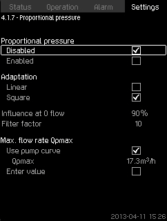 50 Αναλογική πίεση Η λειτουργία μπορεί να ενεργοποιηθεί μόνο σε συστήματα ελεγχόμενης πίεσης και προσαρμόζει αυτόματα το σημείο ρύθμισης στην τρέχουσα παροχή για να αντισταθμίσει τις δυναμικές