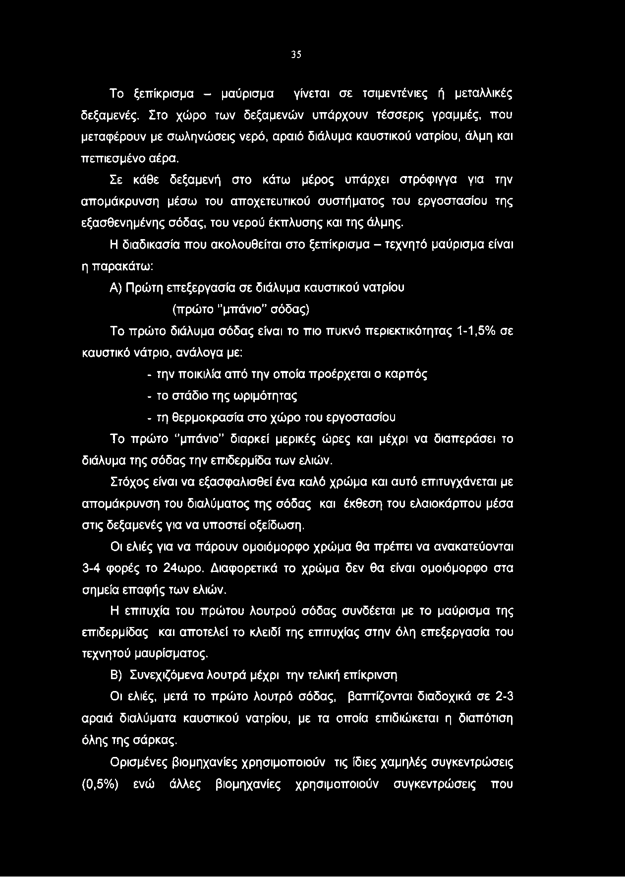 35 Το ξεπίκρισμα - μαύρισμα γίνεται σε τσιμεντένιες ή μεταλλικές δεξαμενές.