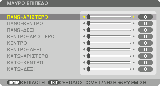 4. Προβολή Πολλαπλής Οθόνης 2. Χρησιμοποιήστε το πλήκτρο ή για να επιλέξετε ένα στοιχείο και χρησιμοποιήστε το πλήκτρο ή για να προσαρμόσετε το μαύρο επίπεδο.