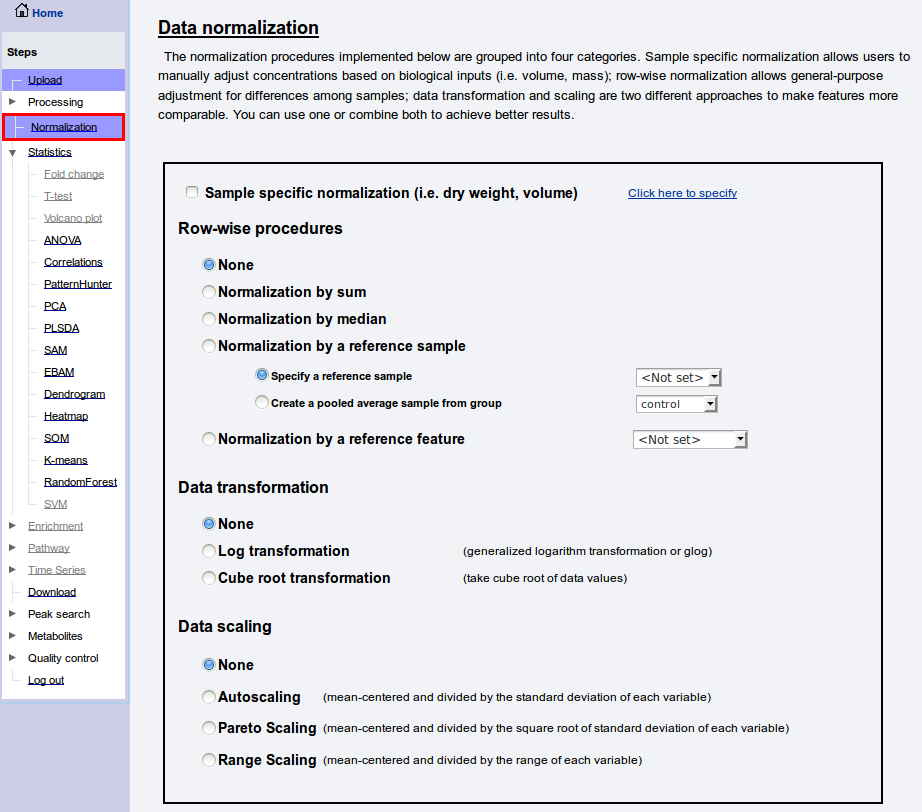 4.1. MetaboAnalyst Σ ήμα 4.2: MetaboAnalyst - Επι ο ές προεπεξερ ασίας τ ν δεδομέν ν. περίπτ ση συ κεντρώσε ν).