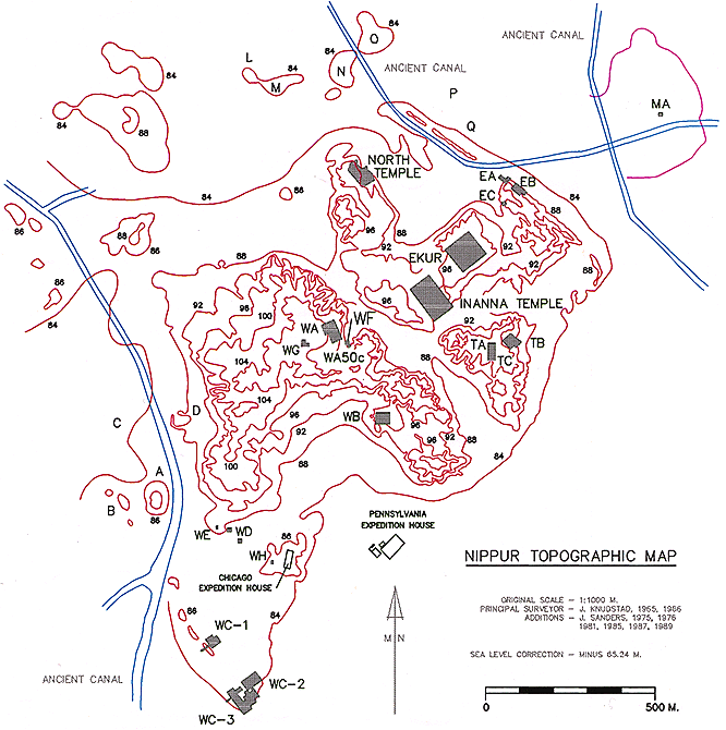 Ο αρχαίος χάρτης της Nippur Plan of Nippur, with excavation areas indicated Tablet