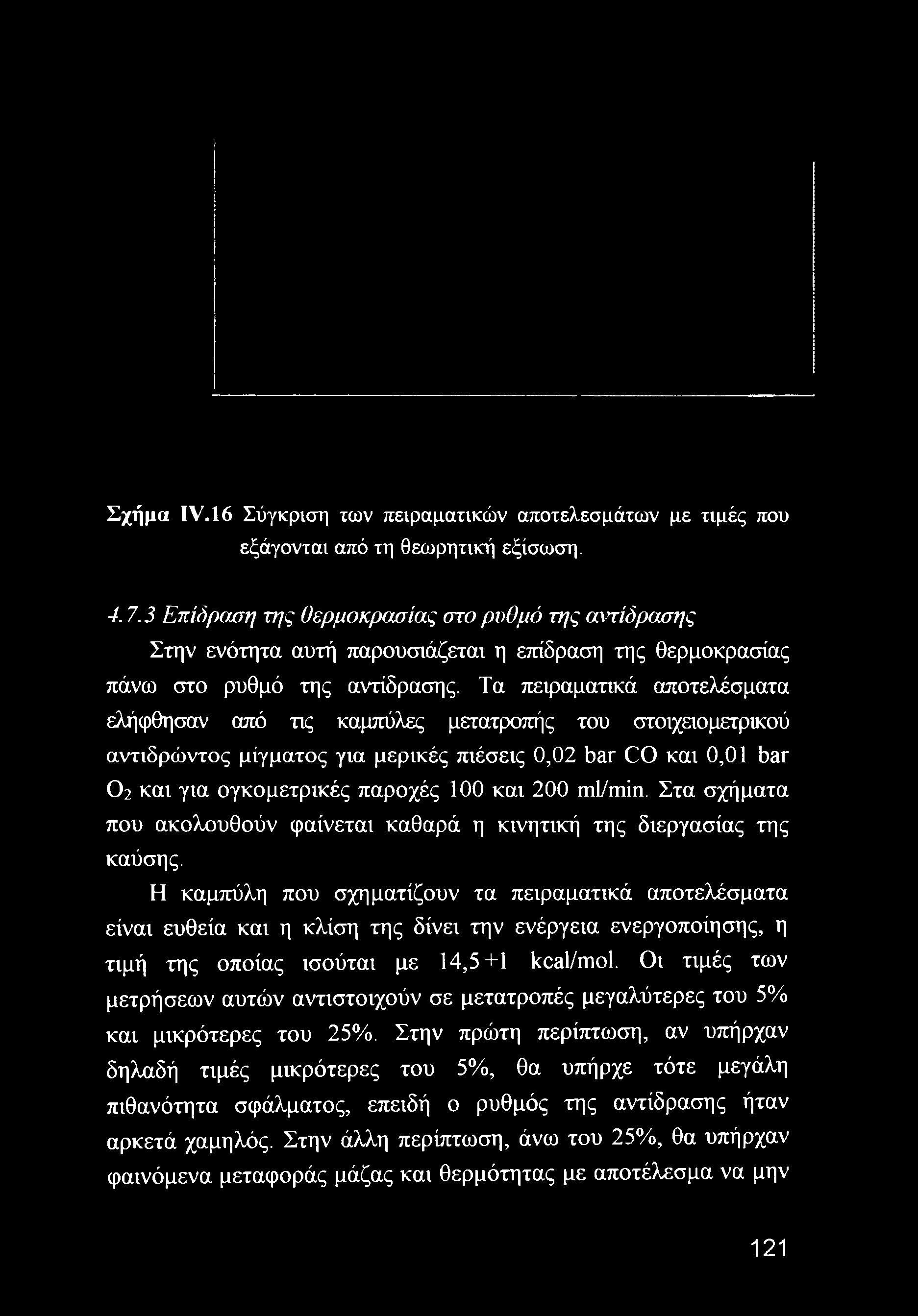 Η καμπύλη που σχηματίζουν τα πειραματικά αποτελέσματα είναι ευθεία και η κλίση της δίνει την ενέργεια ενεργοποίησης, η τιμή της οποίας ισούται με 14,5+1 kcal/mol.