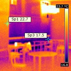 Σχήμα 4. 11 : Θερμογράφημα του ισογείου του κτιρίου Α Παραπάνω απεικονίζεται σε θερμογράφημα αλλά και ψηφιακά όψη του κυλικείου της Σ. Ε. Μ. Φ.