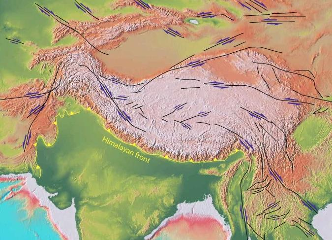 Transcurrent faults Θιβέτ λόγω σύγκρουσης