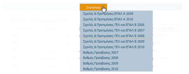 ΑΧΙΚΗ ΣΕΛΙΔΑ Εικόνα 6: Στατιςτικά Ο ςφνδεςμοσ αυτόσ προςφζρει ςτουσ υποψθφίουσ τθν δυνατότθτα να κατεβάςουν αρχεία με ςτατιςτικζσ αναφορζσ για τισ ςχολζσ ενδιαφζροντόσ τουσ.