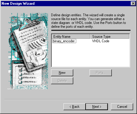10 ΤΟ ΠΕΡΙΒΑΛΛΟΝ ΠΡΟΣΟΜΟΙΩΣΗΣ ACTIVE HDL Σχ. 1.3: New Design Wizard παράθυρο 3 Η δημιουργία νέας οντότητας γίνεται πατώντας το New και εισάγοντας το όνομα, που εδώ θα είναι binary_encoder.