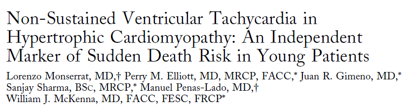 NSVT is associated with a substantial increase in sudden death risk in young patients with HCM.