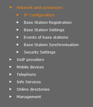 Configurarea sistemului pe DECT Manager Bara de meniu Meniurile configuratorului Web sunt afişate ca file în bara de meniu. Veţi găsi o prezentare generală a meniului configuratorului Web pe p. 64.