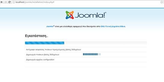 Εικόνα 14: Ολοκλήρωση εγκατάστασης της Joomla Όταν τελειώσει η διαδικασία