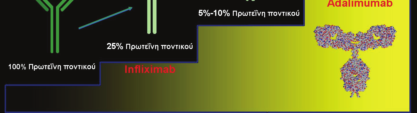 Σταδιακή εξέλιξη του αντι-tnf μονοκλωνικού αντισώματος.