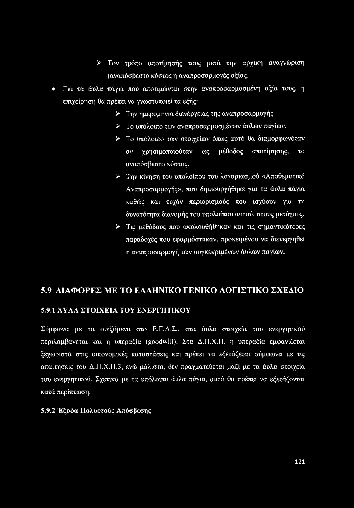 άυλων παγίων. > Το υπόλοιπο των στοιχείων όπως αυτό θα διαμορφωνόταν αν χρησιμοποιούταν ως μέθοδος αποτίμησης, το αναπόσβεστο κόστος.