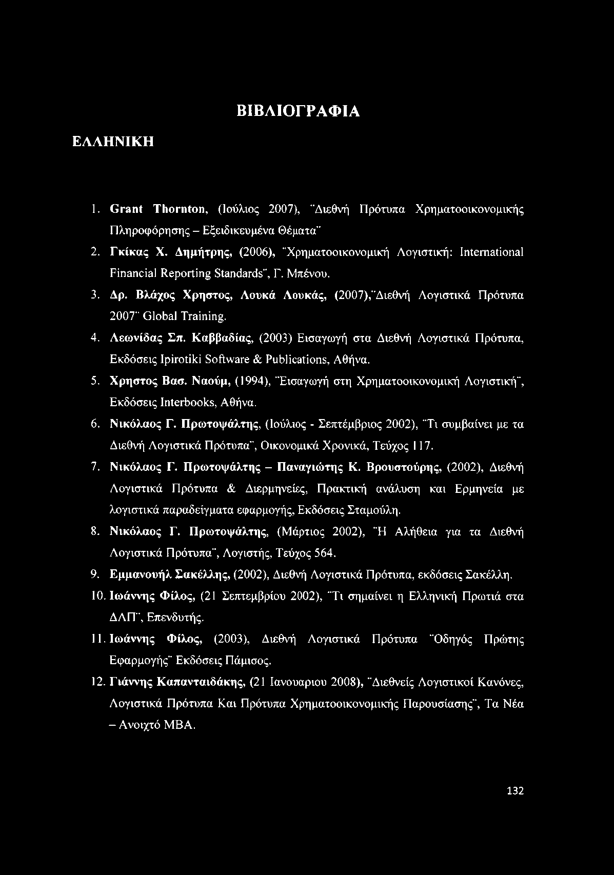 Λεωνίδας Σπ. Καββαδίας, (2003) Εισαγωγή στα Διεθνή Λογιστικά Πρότυπα, Εκδόσεις Ipirotiki Software & Publications, Αθήνα. 5. Χρηστός Βασ.