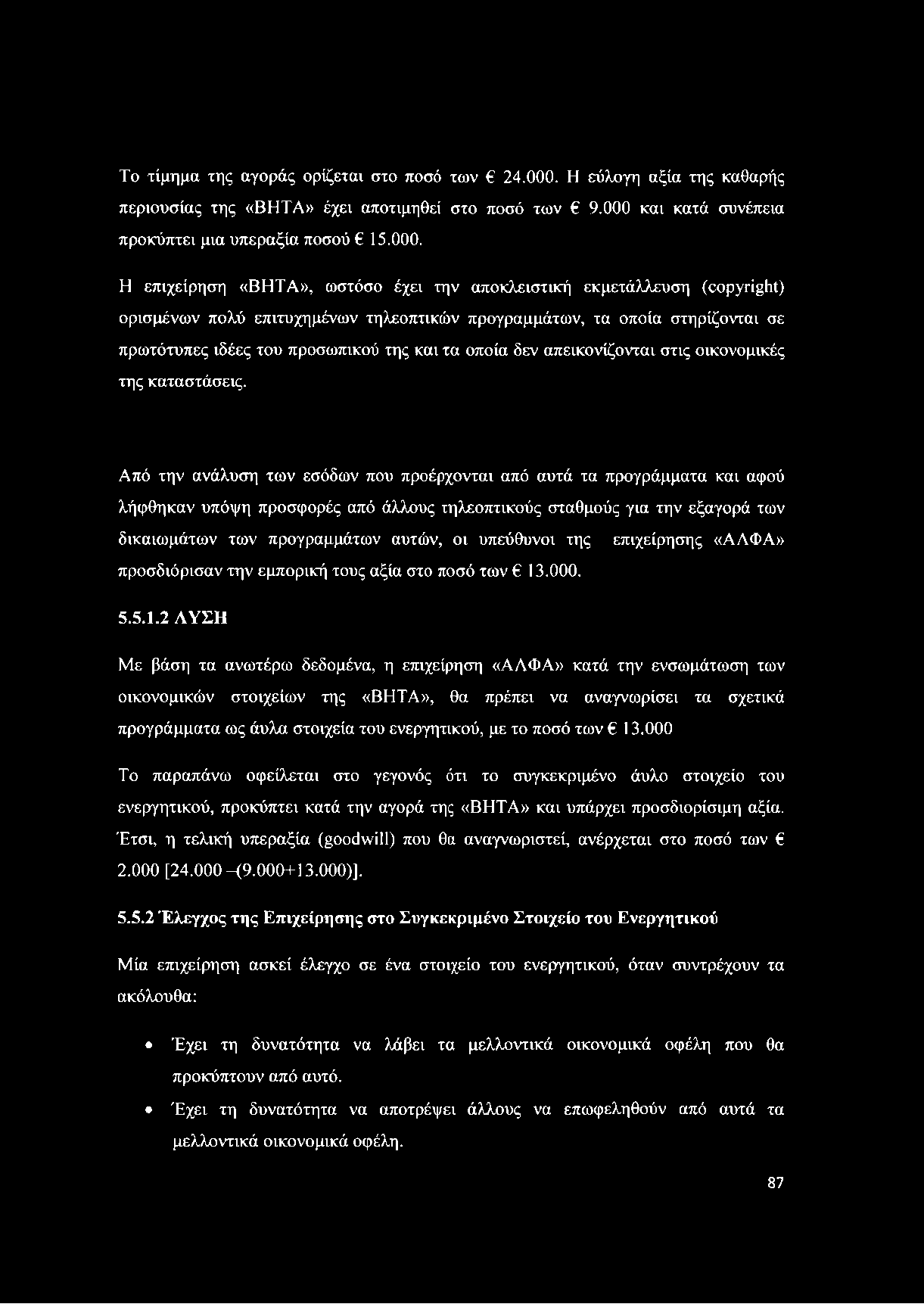 Το τίμημα της αγοράς ορίζεται στο ποσό των 24.000.