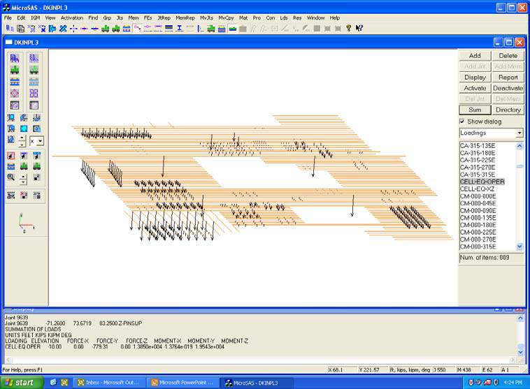 Φορτία Σχεδιασμού (15): Equipment Loads Generated on Deck Beams MODAL INERTIA LOADS INPUT FILE UNITS FT KIPS KIPM RAD MASS