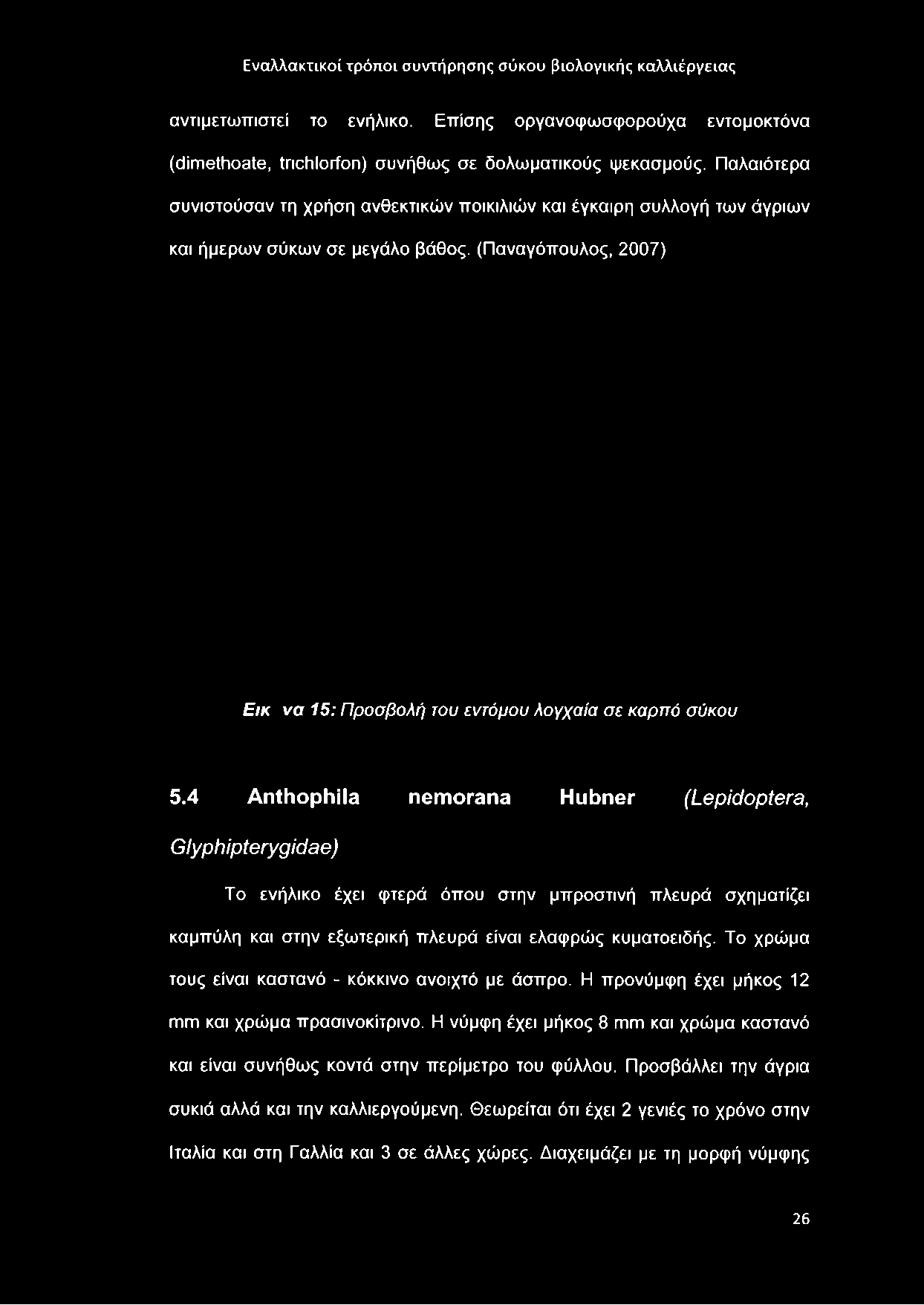 αντιμετωπιστεί το ενήλικο. Επίσης οργανοφωσφορούχα εντομοκτόνα (άίτηθίΐιοαίθ, ίποίτίοτίοπ) συνήθως σε δολωματικούς ψεκασμούς.