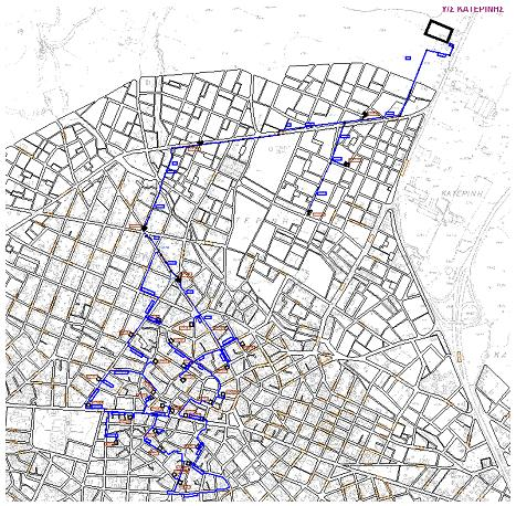 4.2 Αστικό Δίκτυο Διανομής ΜΤ Το δίκτυο που εξετάζεται είναι μια διασυνδεδεμένη αστική γραμμή διανομής μέσης τάσης (20V) της Κατερίνης, που περιλαμβάνει 35 Υποσταθμούς φορτίου ΜΤ/ΧΤ η ισχύς των