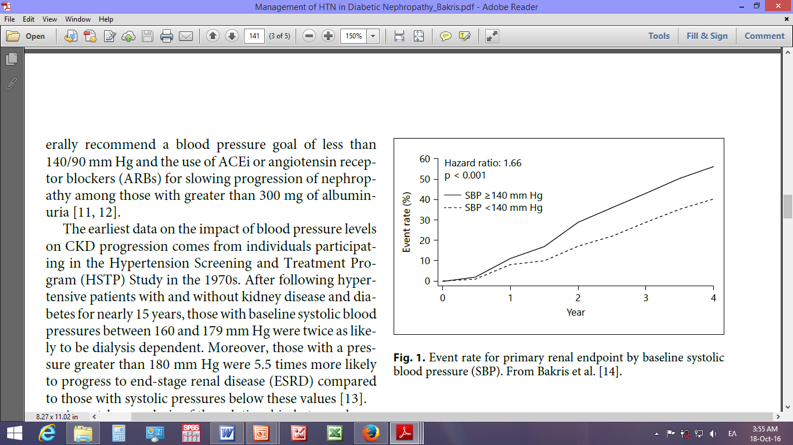 Οφέλη ως προς την πρόοδο της CKD µε τον έλεγχο της BP HSTP (HT, µε ή χωρίς CKD, DM 15έτη f-up): 2/σιος κίνδυνος ESRD αν baseline SBP 165-180, 5/σιος αν baseline SBP 180 RENAAL post hoc ανάλυση