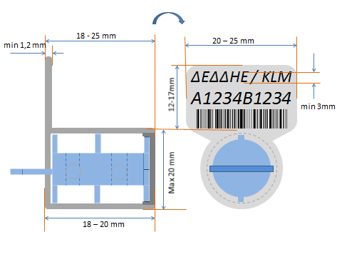 Σχήμα 4: Επιτρεπτές Διαστάσεις Σφραγίδας & Μετώπης Ο χρωματισμός των διαφόρων τμημάτων της σφραγίδας, τα γράμματα σειράς και το εύρος των αυξόντων κωδικών αριθμών των σφραγίδων, θα ορίζονται από την