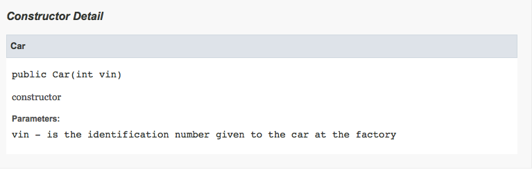 class CarFactory static it cout = 0; /** returs a tested ew Car */ public Car makeacar() Car ewc = ew Car(cout++); testcar(ewc); /* rus umtests o a give Car */ private void testcar(car testc) public