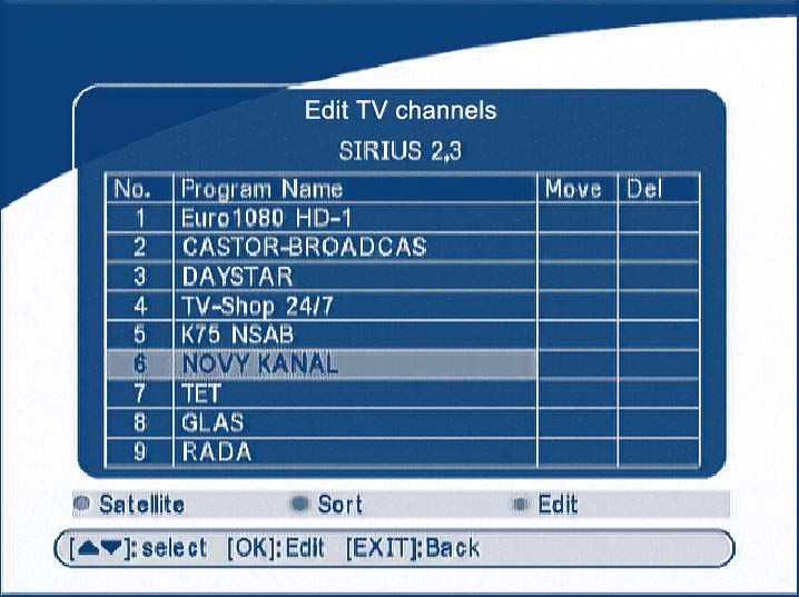 Obrazovka 10 Toto menu obsahuje dve pod-menu a to,,channel Manager (manažér kanálov) a,,favorite Manager (manažér